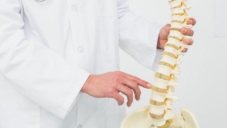 El médico demuestra el proceso de desarrollo de la osteocondrosis.